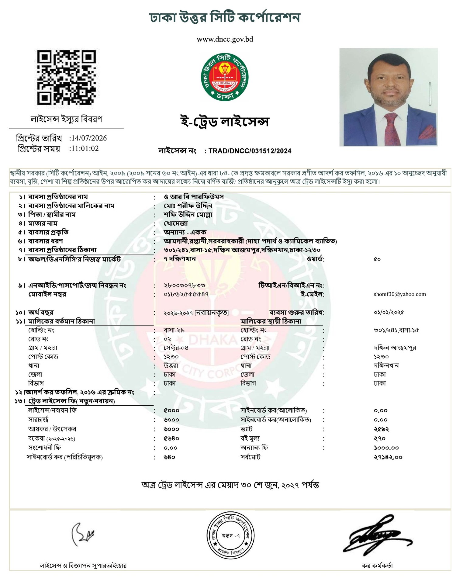 Trade Licence, ORB Perfume
